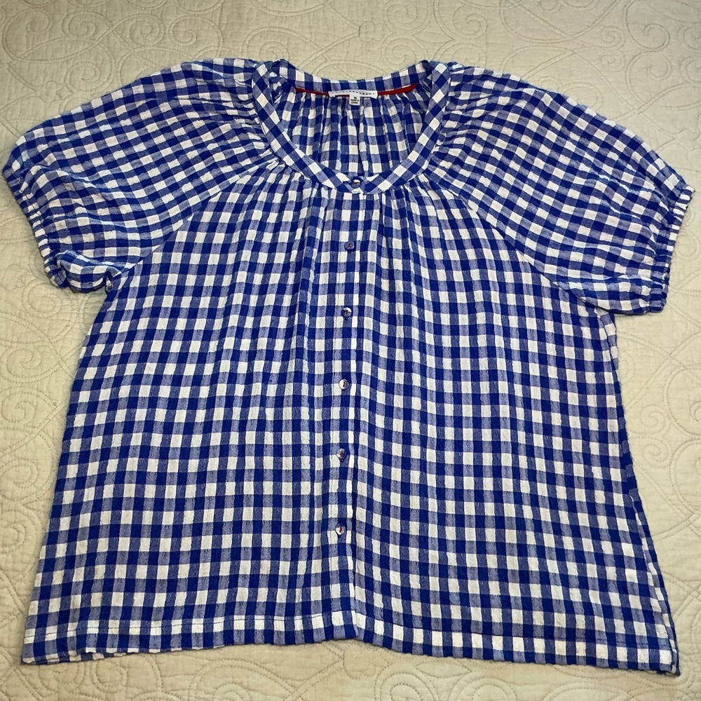 Jane and Delancey Blue & White Gingham Gauze Top women’s size XL